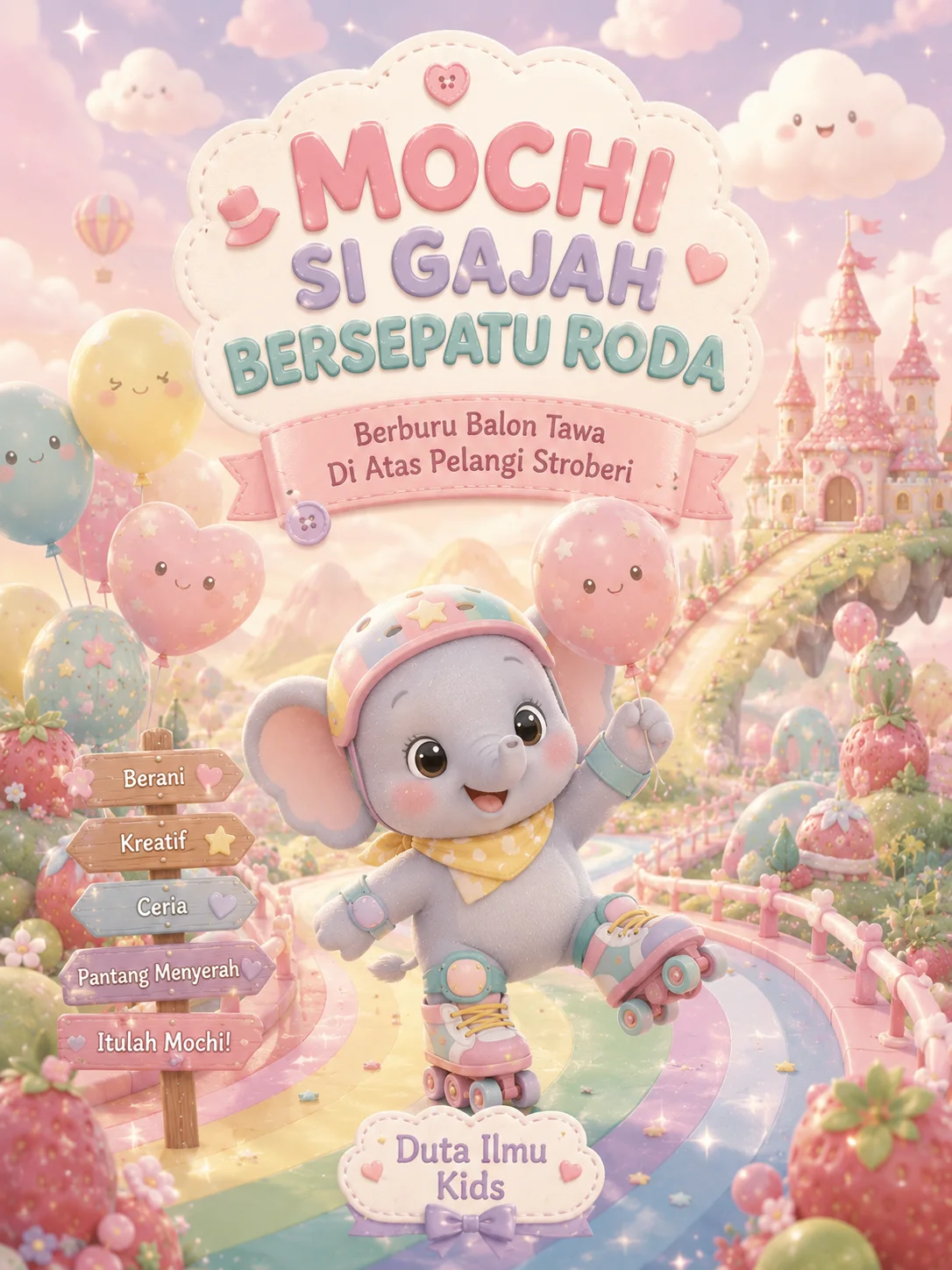 MOCHI SI GAJAH BERSEPATU RODA-Berburu Balon Tawa DI Atas Pelangi Stroberi