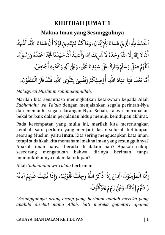 CAHAYA IMAN DALAM KEHIDUPAN: 15 Khutbah Jumat untuk Menguatkan Keimanan Sehari-hari preview 2