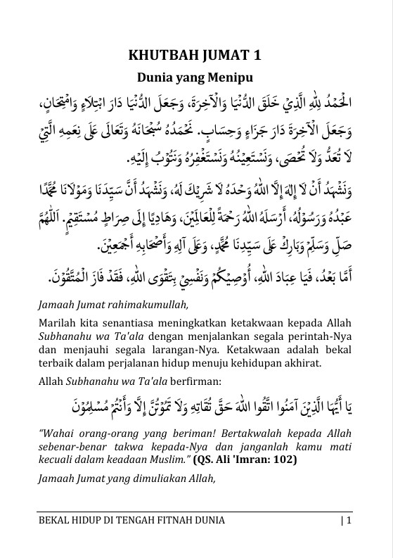 BEKAL HIDUP DI TENGAH FITNAH DUNIA: 15 Khutbah Jumat tentang Keteguhan Iman Menghadapi Zaman preview 2